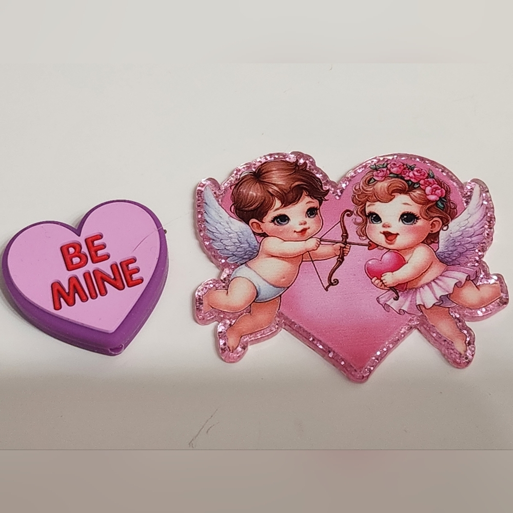 Flatback Valentine Beads‎ Cupid Be Mine Crafts Badge Hair Keychain Magnet Clip